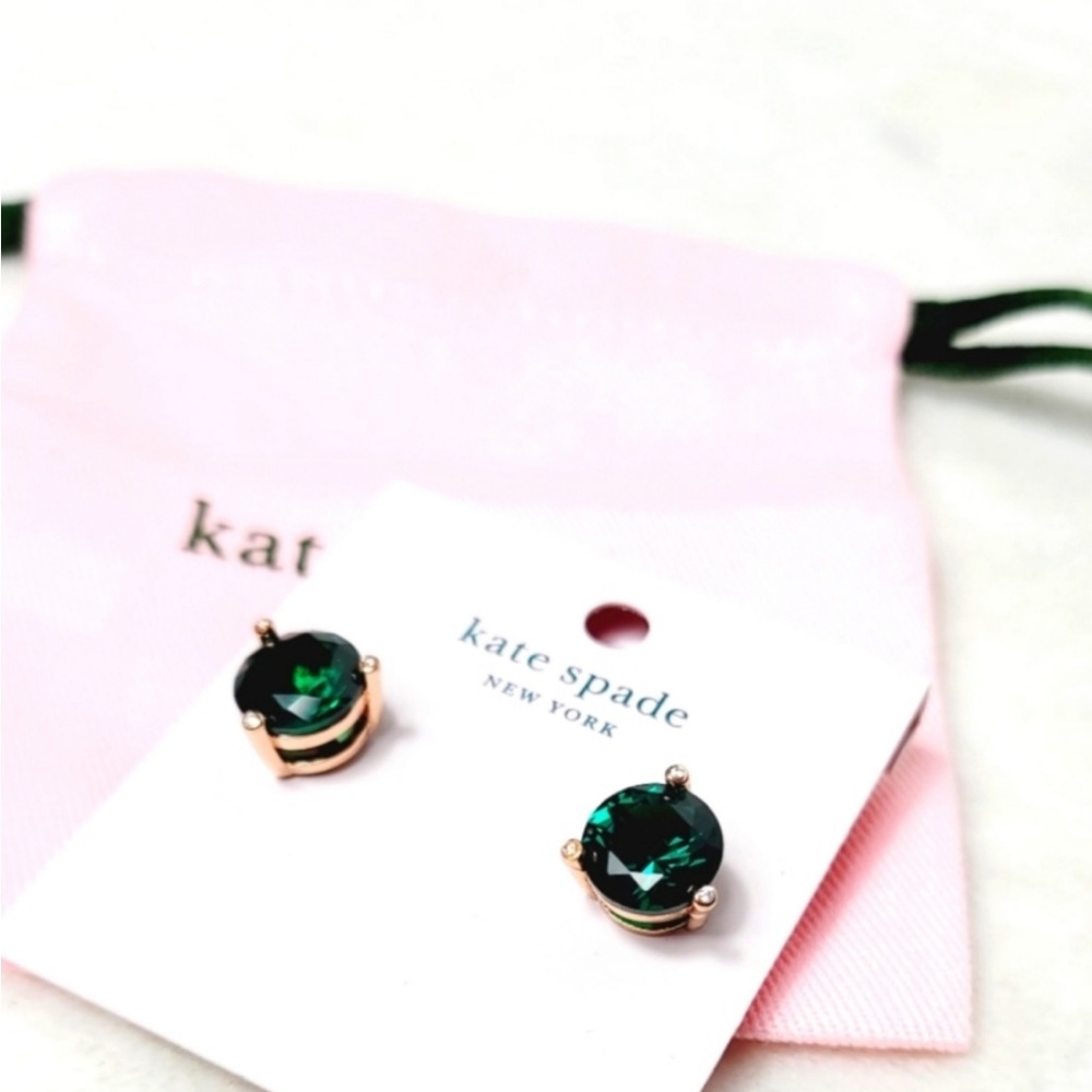 ๐ โ ๏ธ Kate Spade Rise and Shine Emerald & Gold Round Stud Earrings Classic - Picture 5 of 15